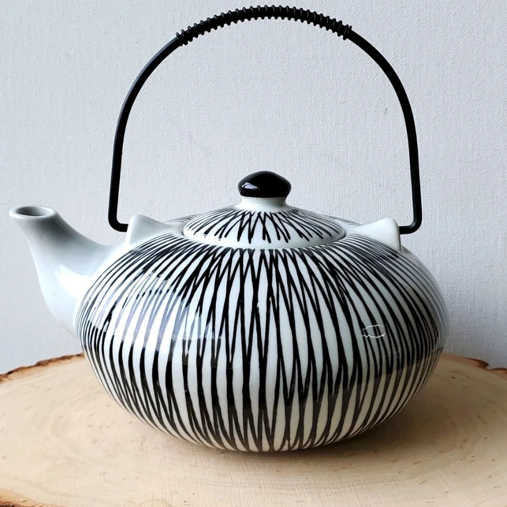 Akina Black and White Modern Handpainted Porcelain Teapot Pier One